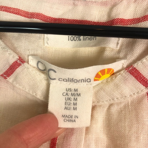 C&C Linen Striped Top Button Down Sleeveless Beige Red M - Picture 4 of 6